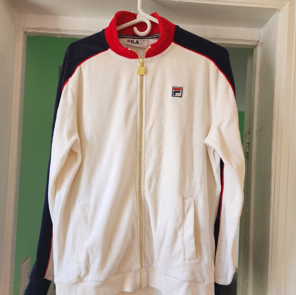Fila men's complete velour track suit with headbands.